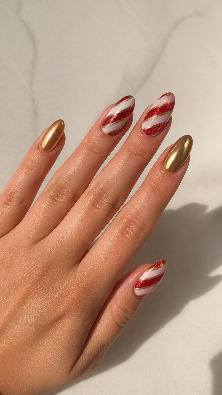 Sparkling Candy Cane Stripes with Gold Chrome Accents