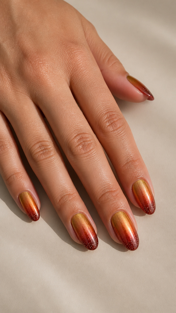 Sunset Chrome Ombre with Micro-Glitter Accents