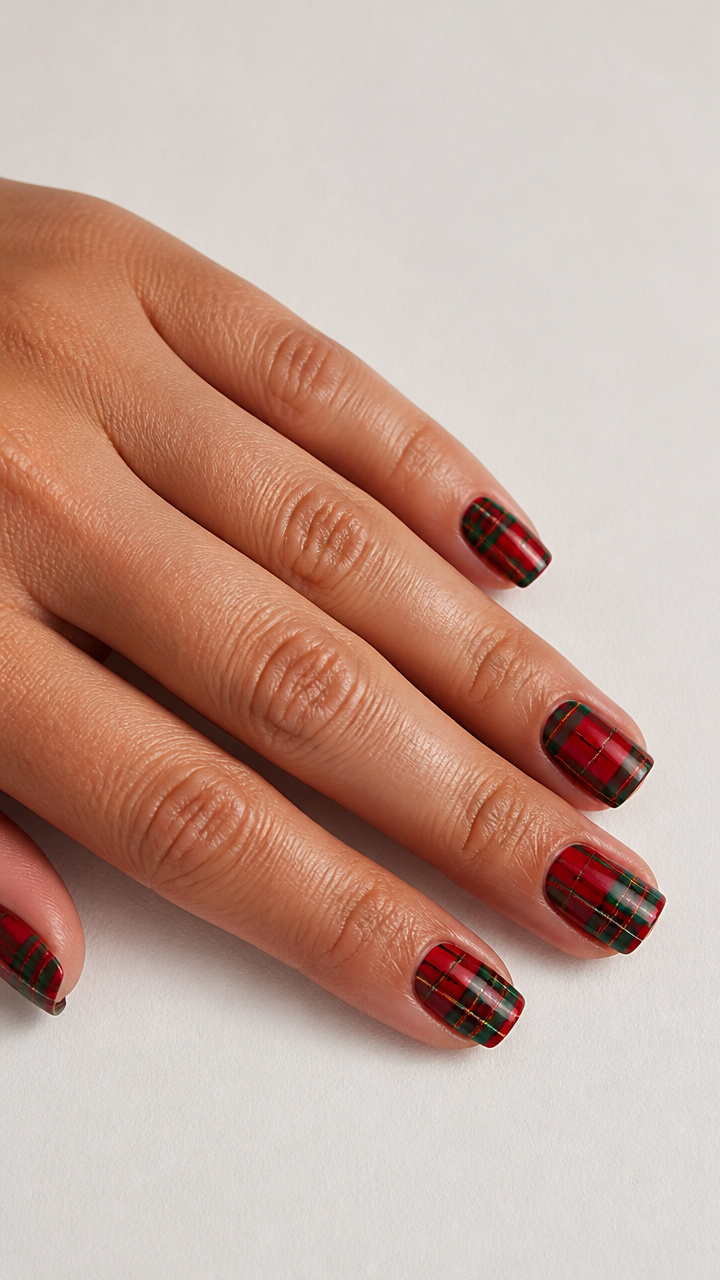 Tartan Plaid Miniature Pattern on Square Nails