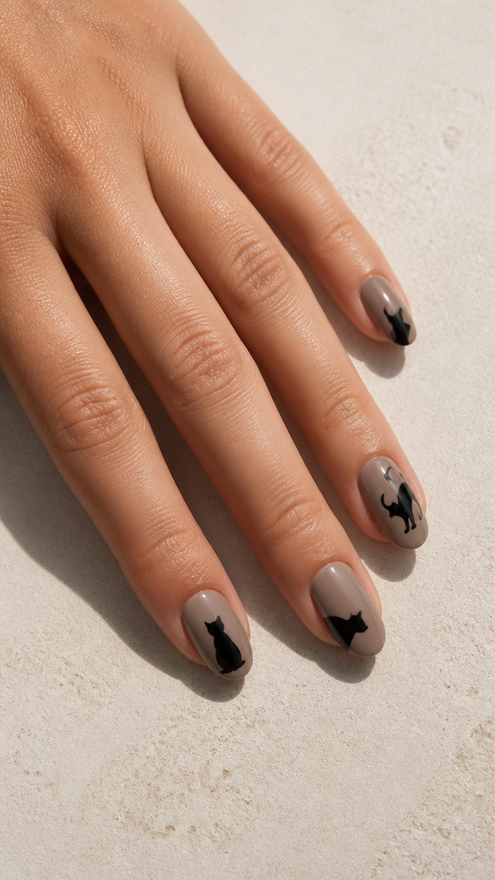 Taupe Base with Black Cat Silhouettes