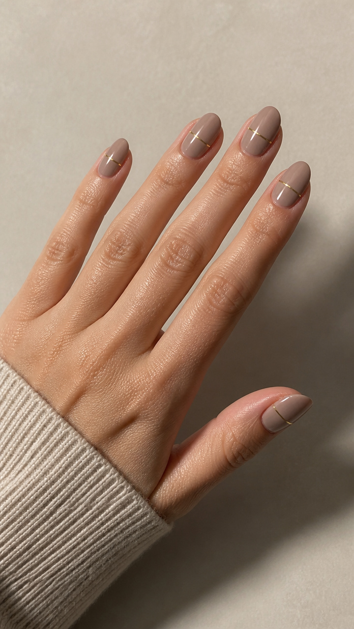 Taupe Nude Nails with Minimalist Gold Band