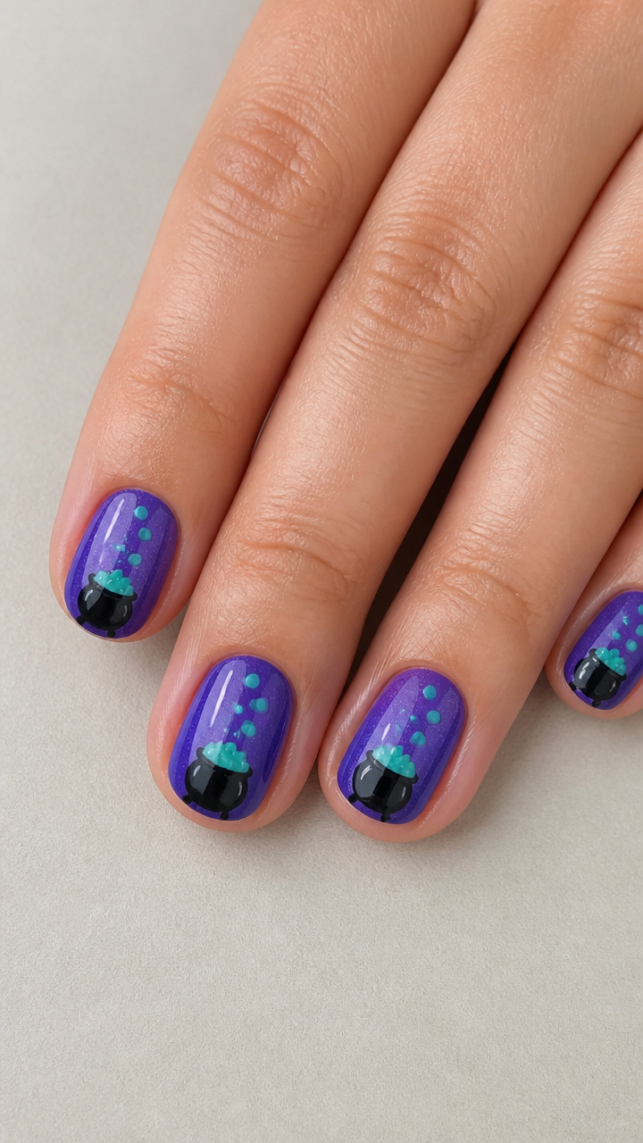 Teal Cauldron Bubbles on Purple Ombré Background