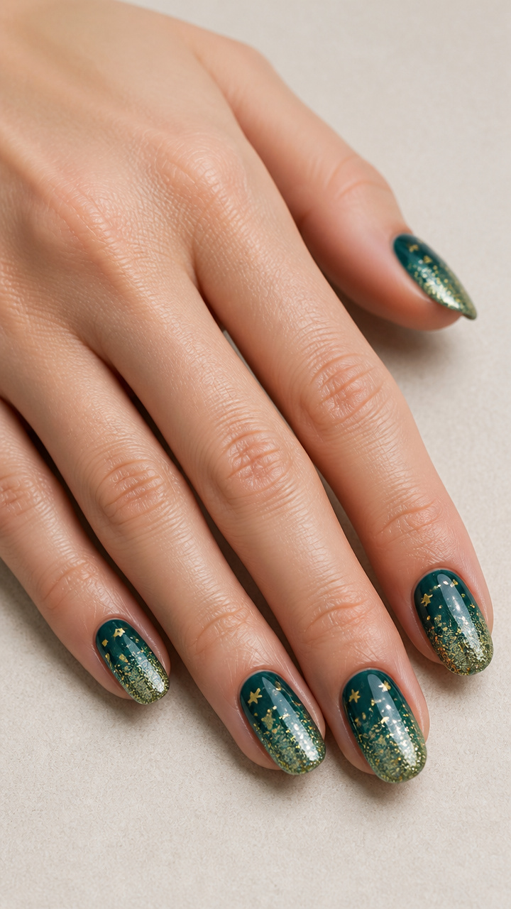 Teal Green Glitter Fade with Gold Star Confetti