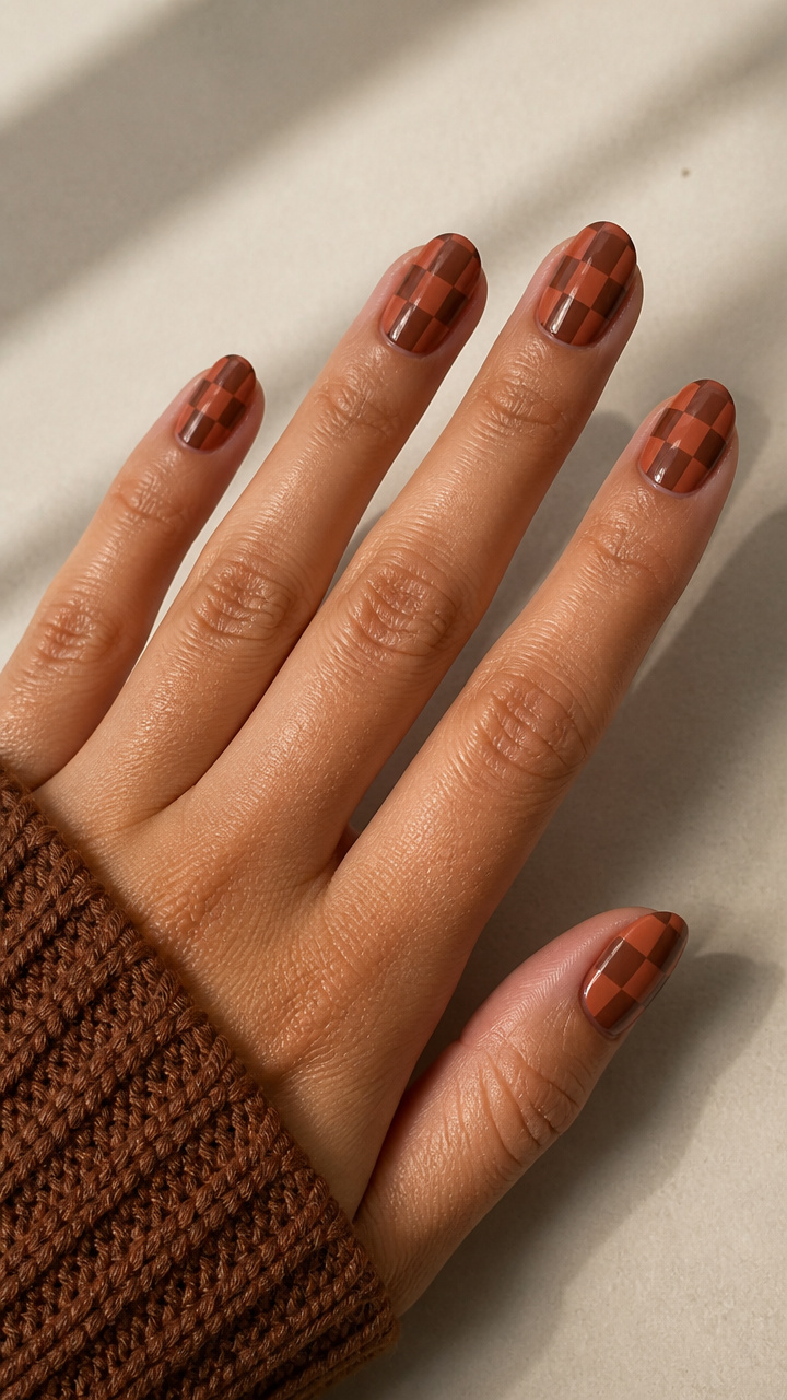 Terracotta and Mocha Checkerboard Pattern with Glossy Finish