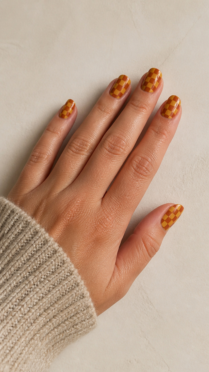Terracotta and Mustard Checkerboard Grid