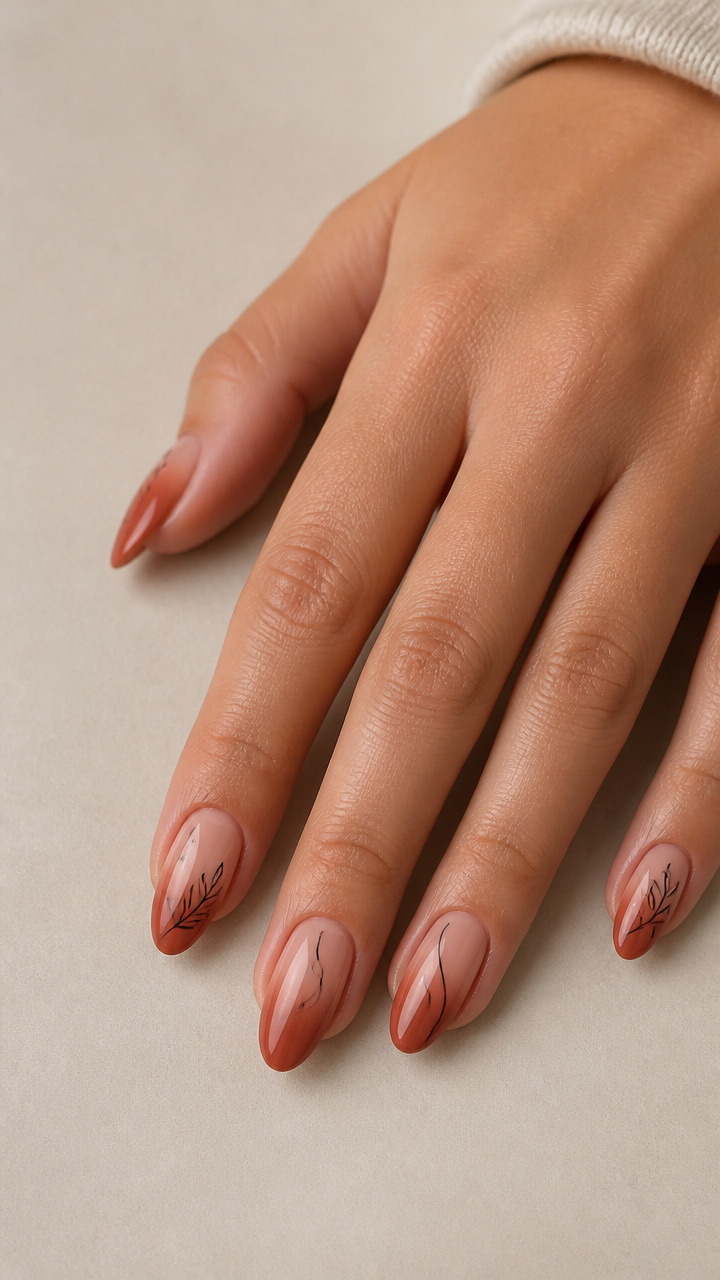 Terracotta Blush Ombre with Thin Black Line Art Details