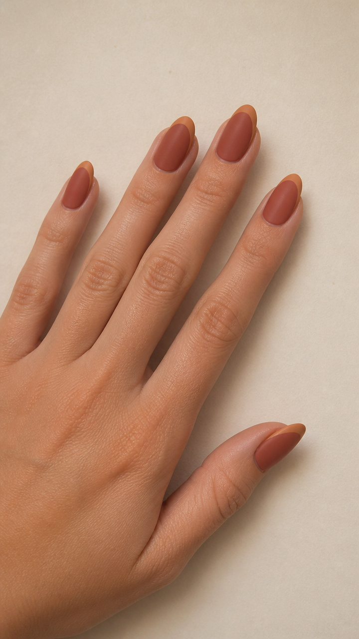 Terracotta Matte Nails with Caramel French Tips