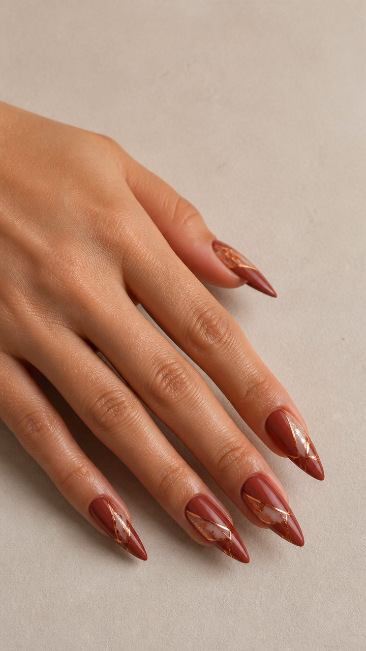 Terracotta Stiletto Tips with Copper Foil Geometry
