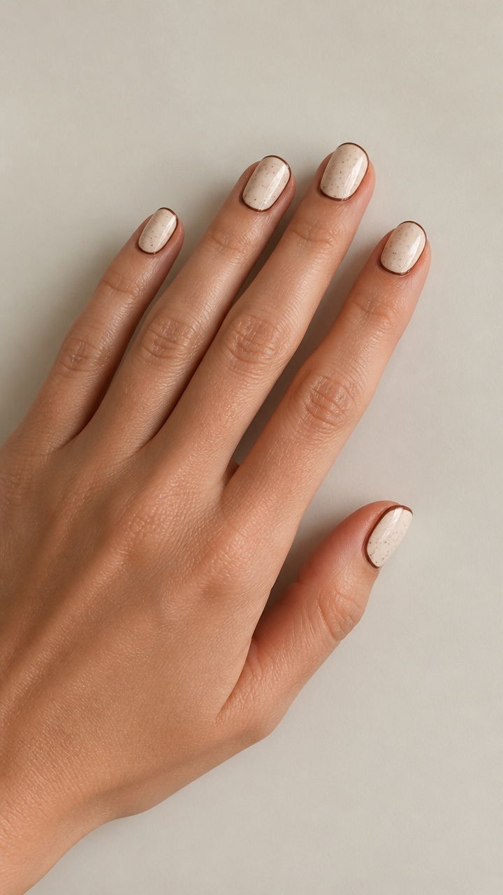 Vanilla Bean Speckled Nails with Brown Border