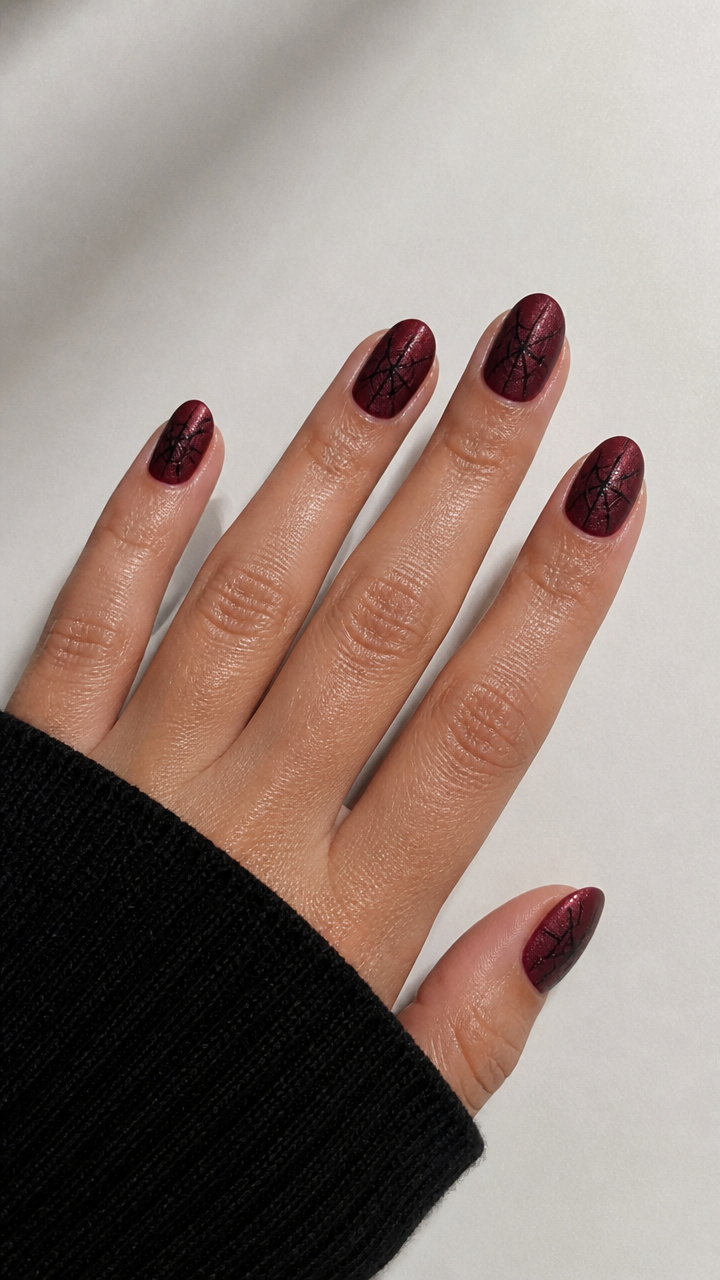 Velvet Texture Spider Veins on Burgundy Base