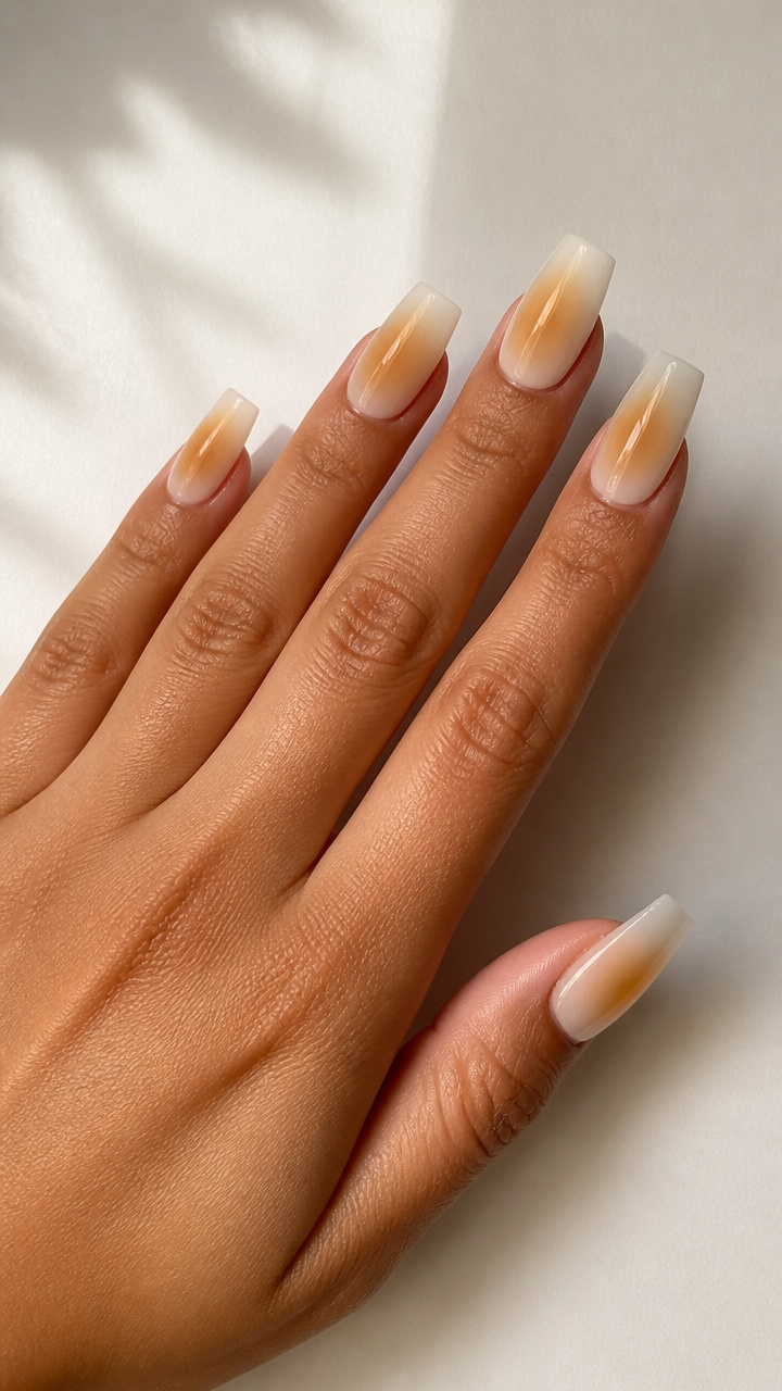 Warm Honey Aura on Coffin Nails