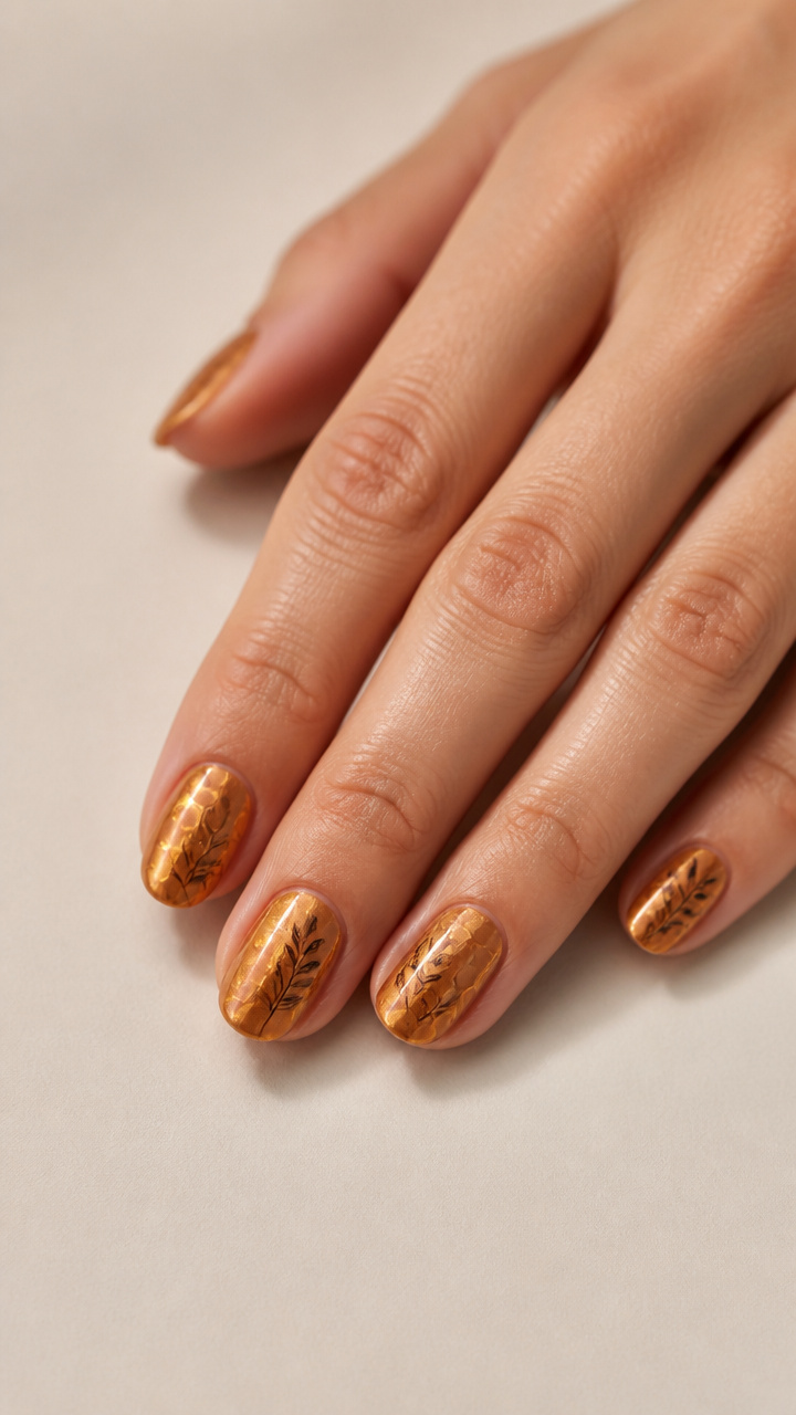 Warm Honeycomb Chrome Finish with Minimalist Leaf Stamps