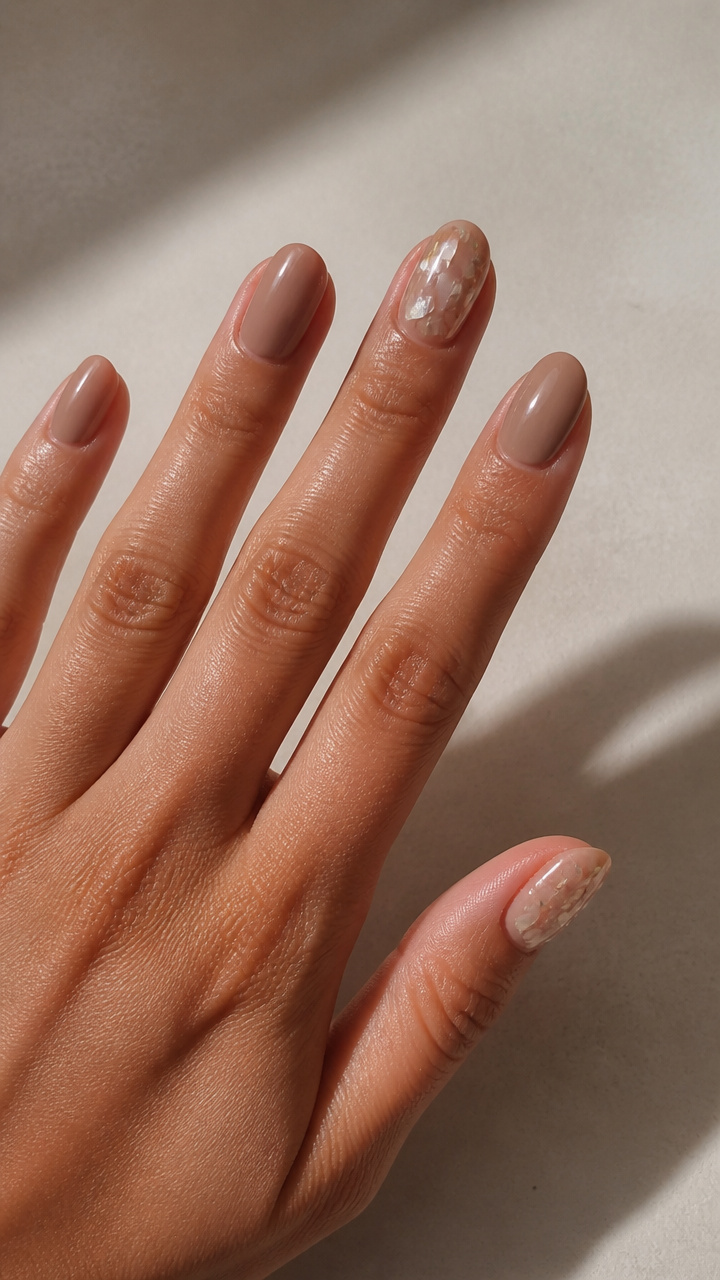 Warm Sandstone Neutral with Iridescent Shell Flake Accents