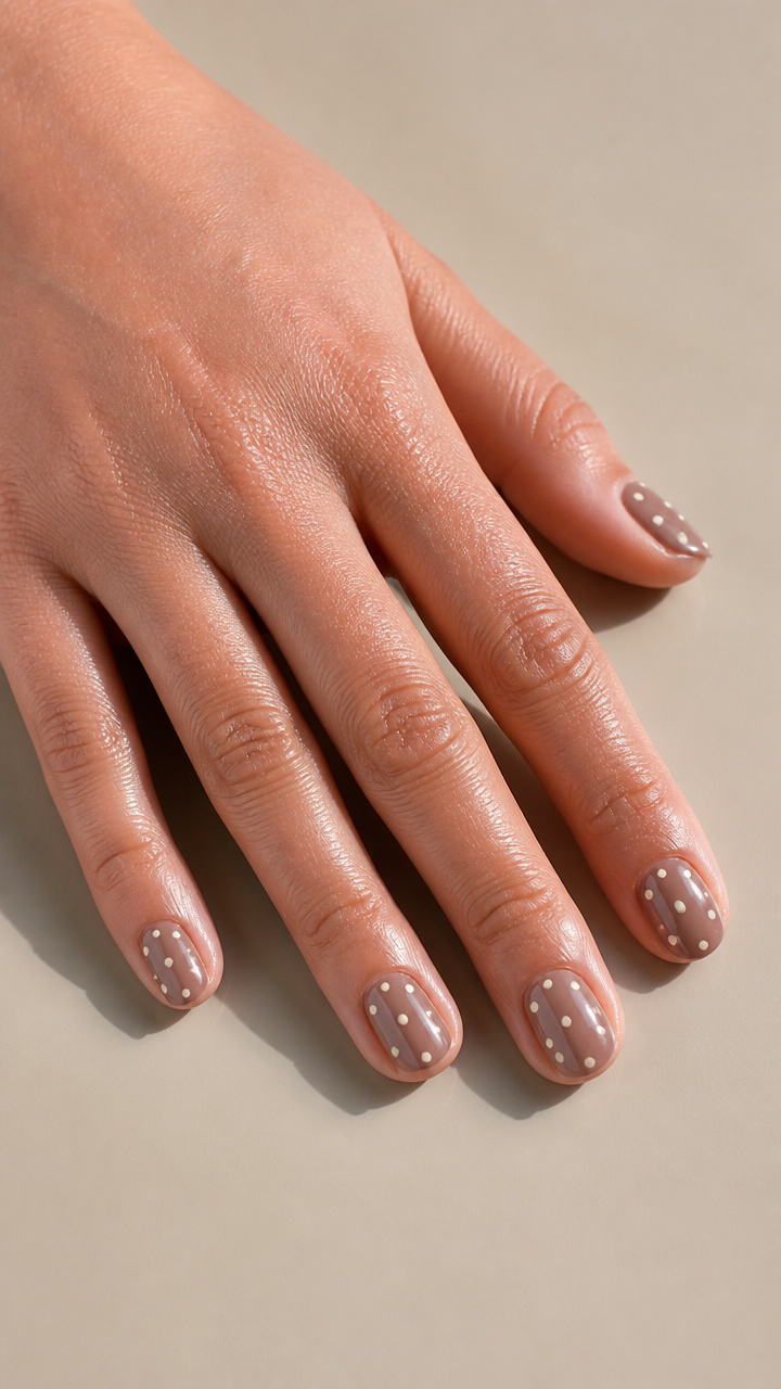Warm Taupe Milky Dots with Glossy Top Coat