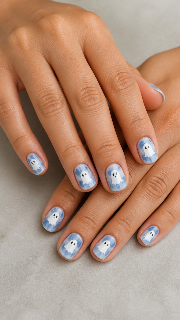 Watercolor Blue Wash with Hand-Painted Ghost Shapes