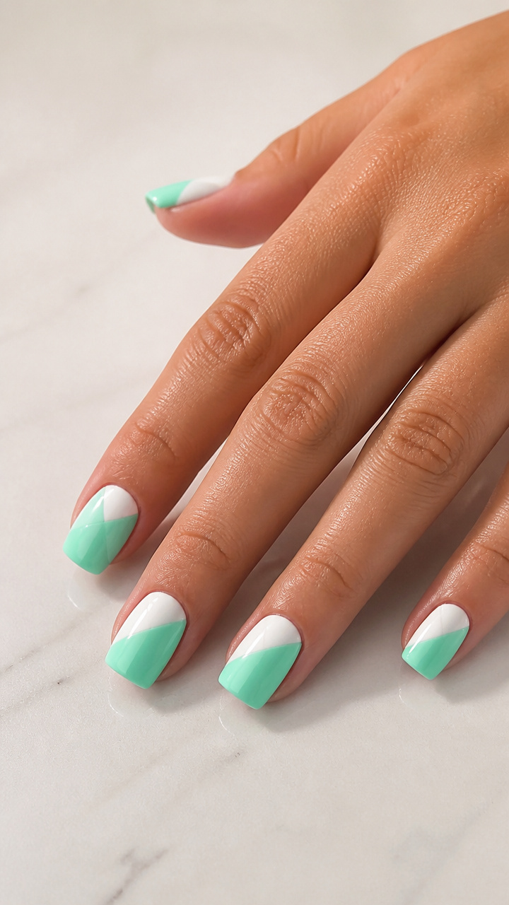 White and Mint Green Color Block