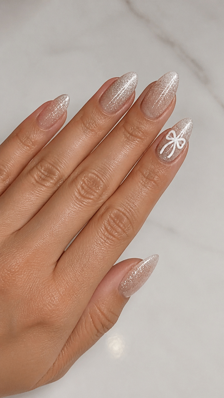 White Bow on a Glitter Gradient Base