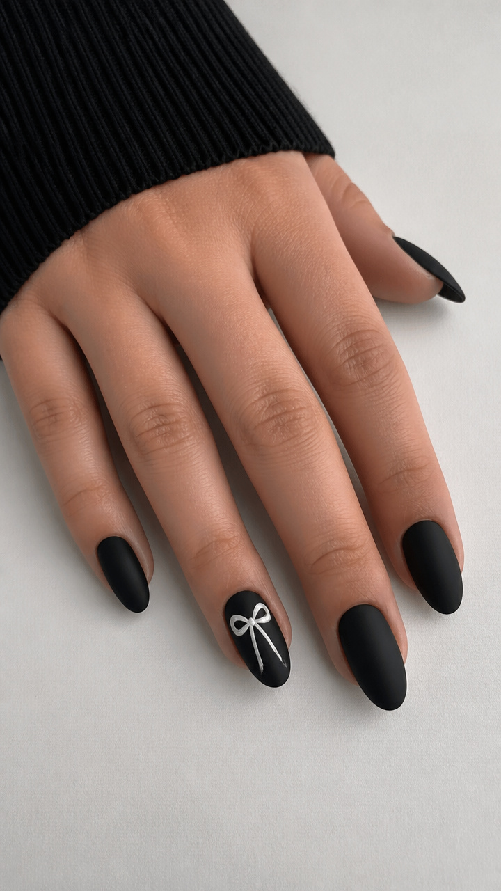 White Bow on a Matte Black Base