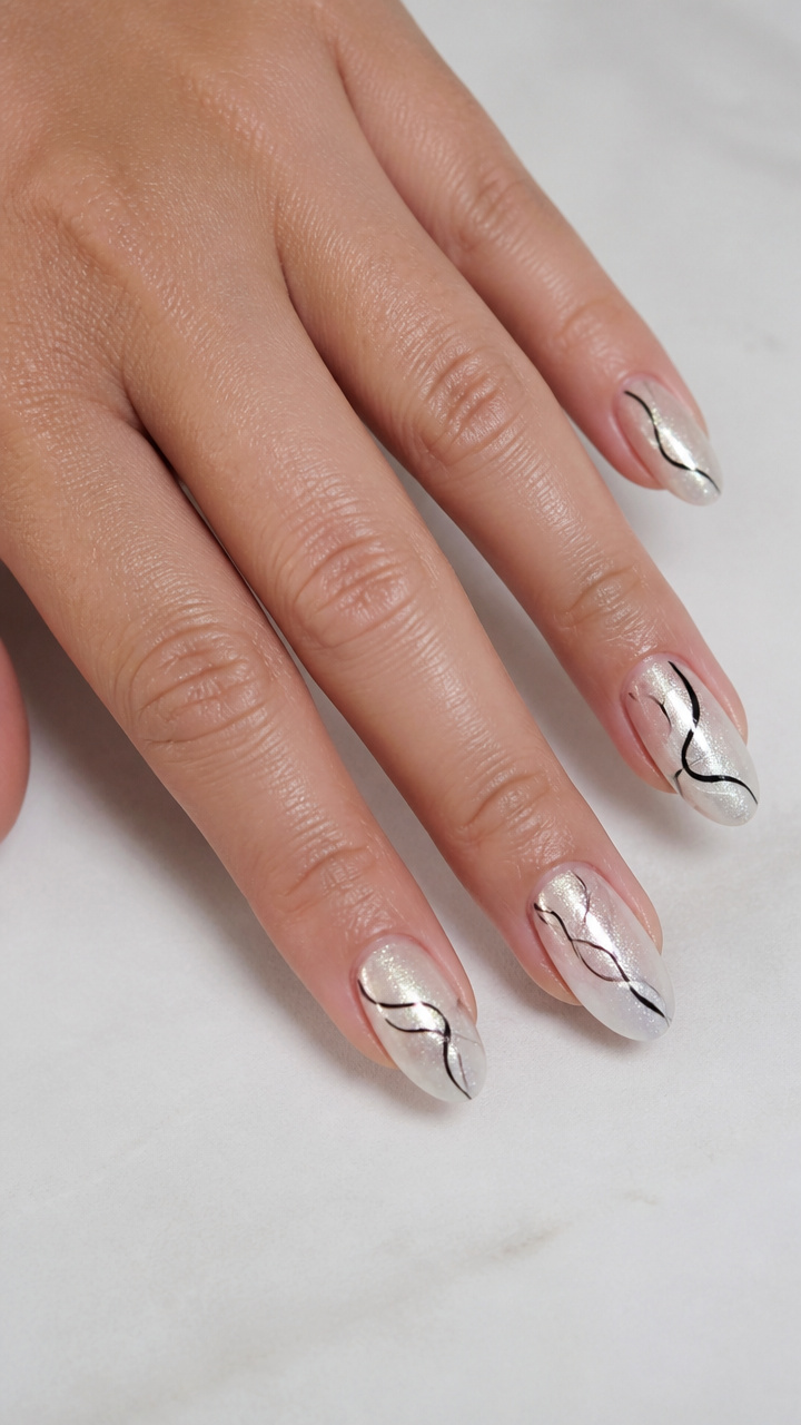 White Cat Eye with Abstract Black Lines