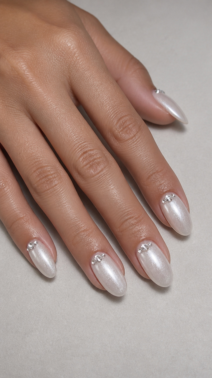 White Cat Eye with Crystal Rhinestone Accents