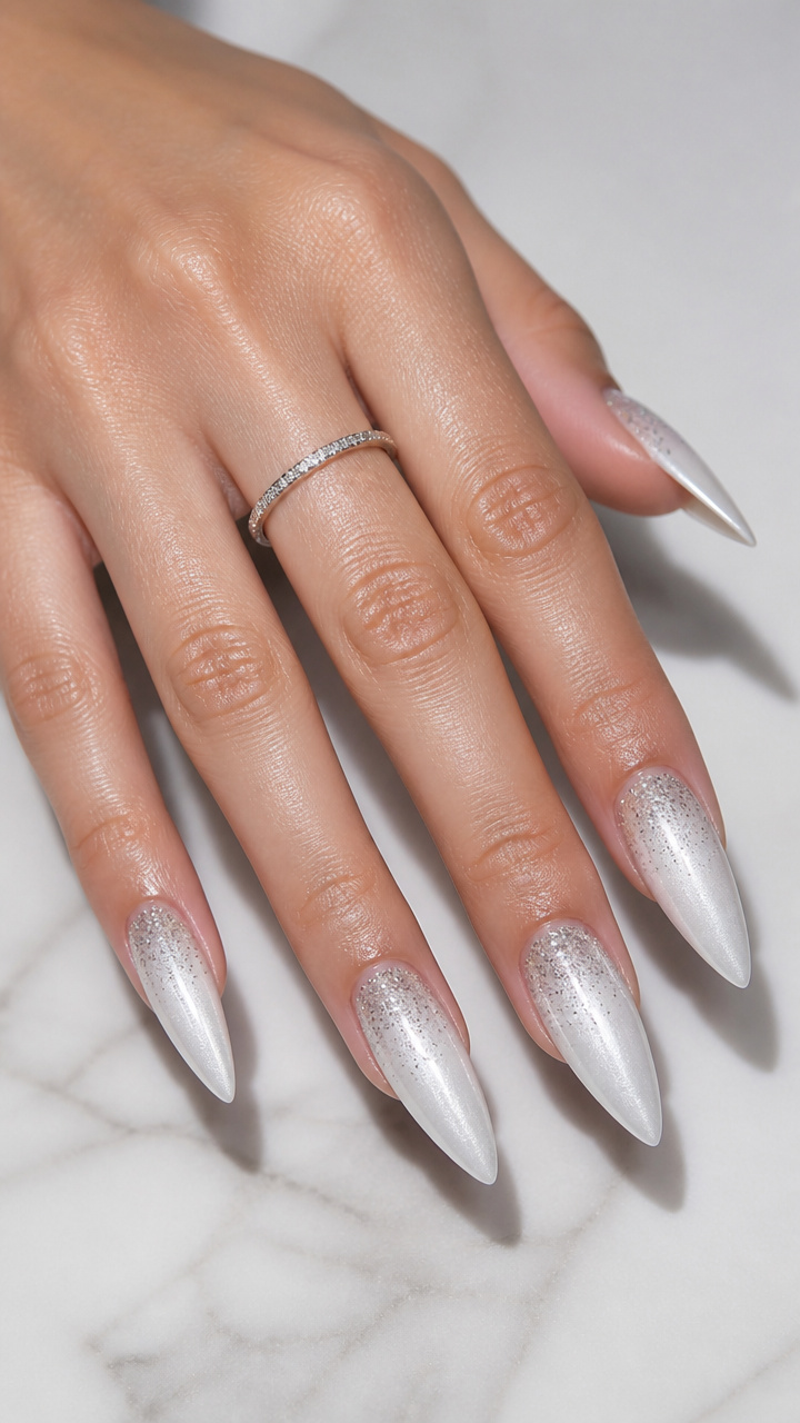 White Cat Eye with Glitter Gradient