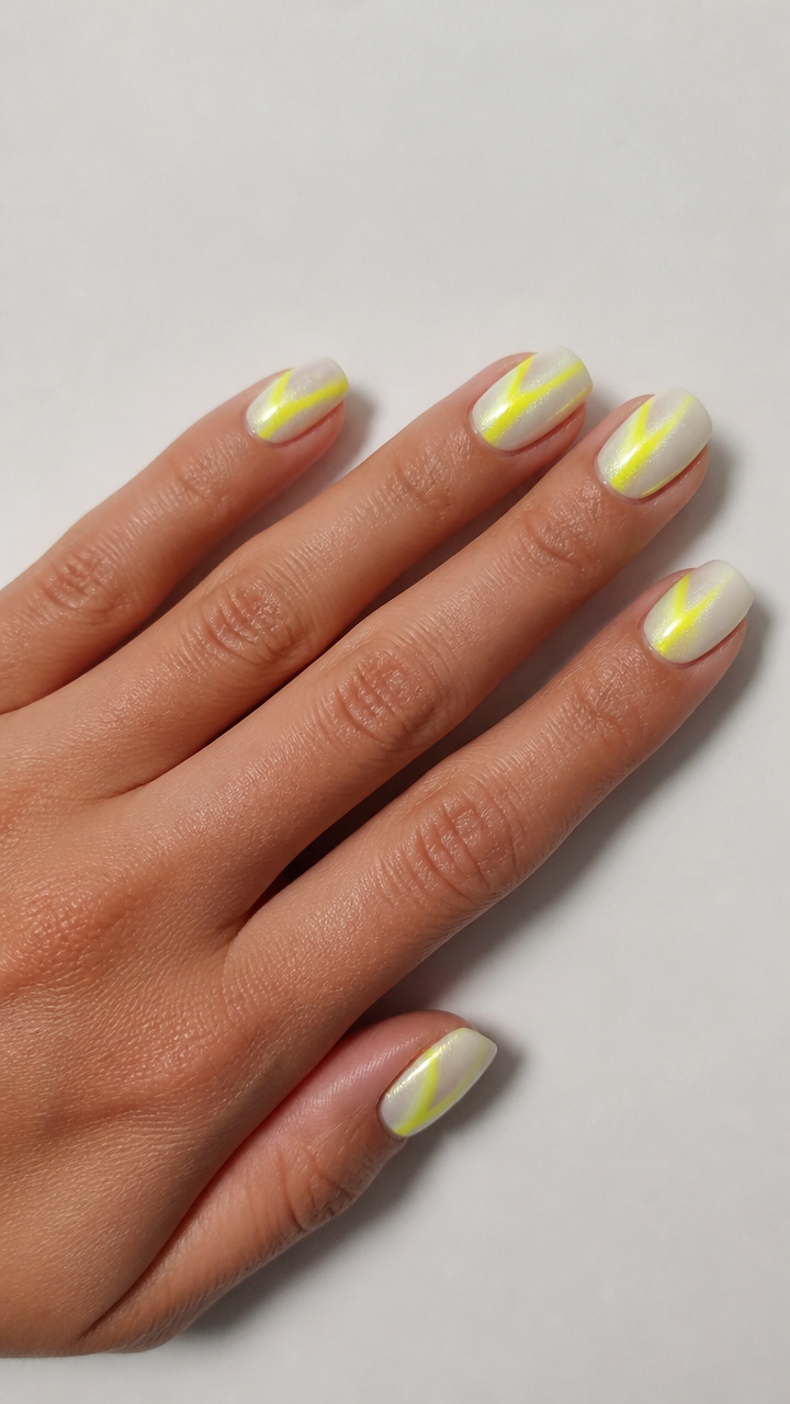 White Cat Eye with Neon Yellow Stripe