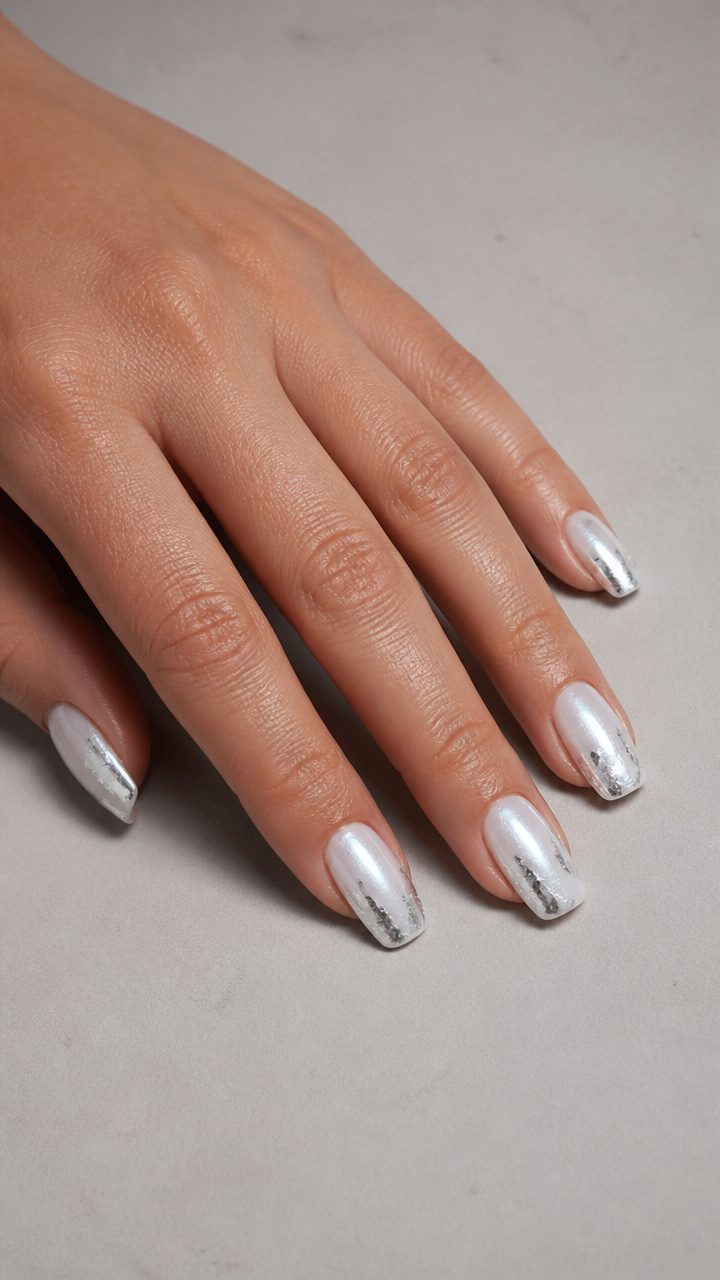 White Cat Eye with Silver Foil Accents