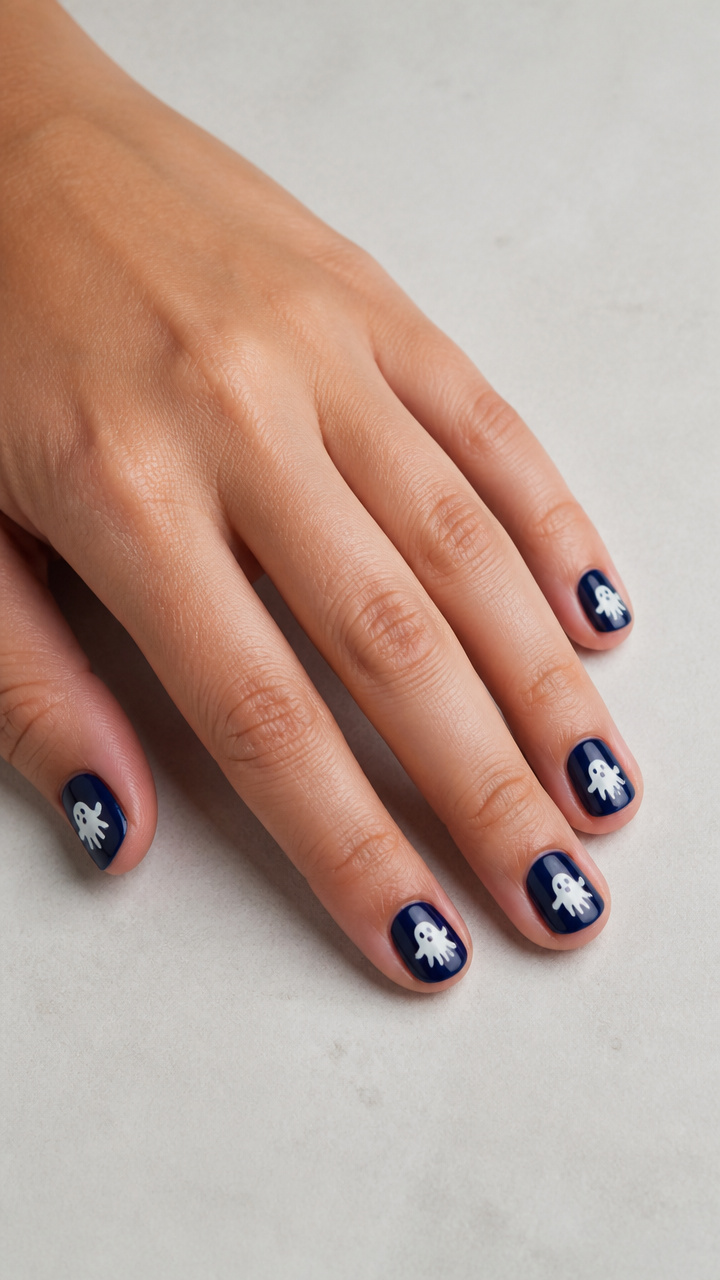 White Ghost Handprint Stamps on Dark Blue Base