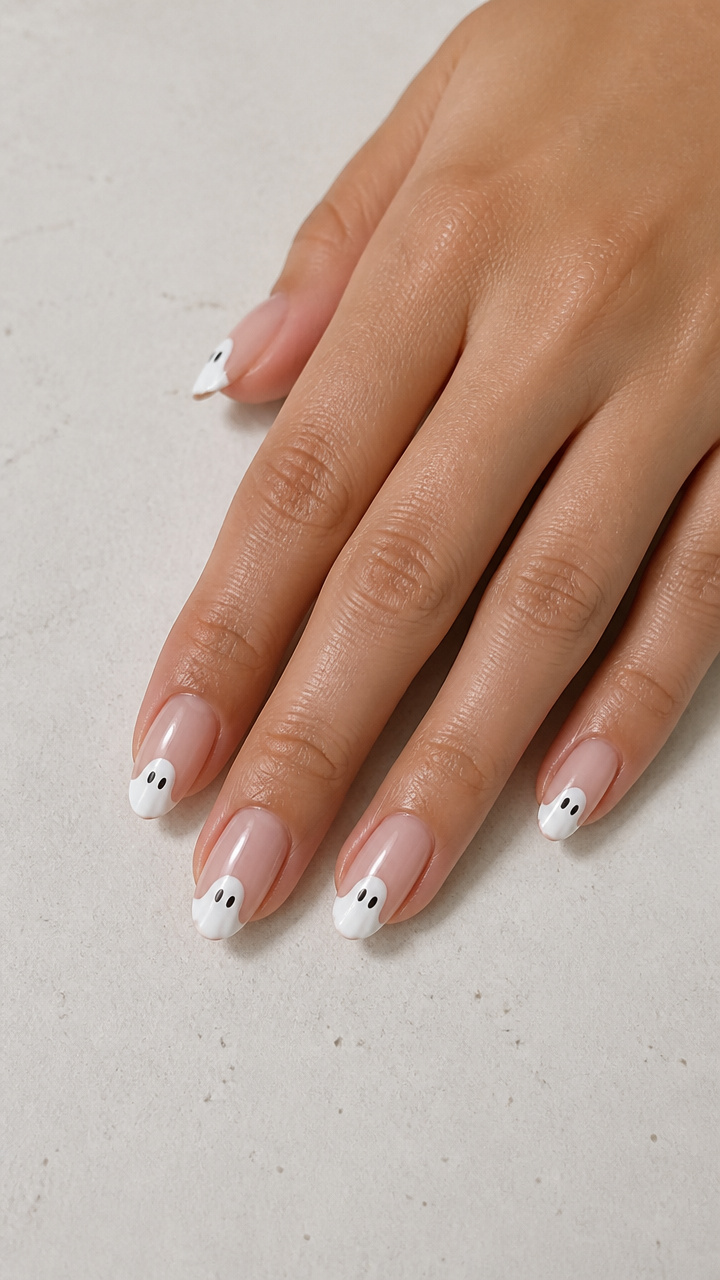 White Ghost Silhouette Tips on Nude Base