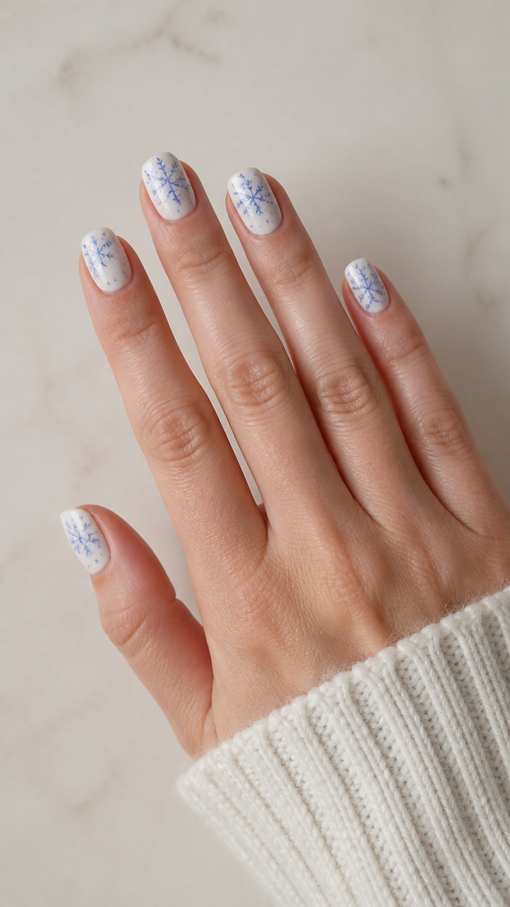 White Onyx Base with Delicate Blue Snowflake Stamps
