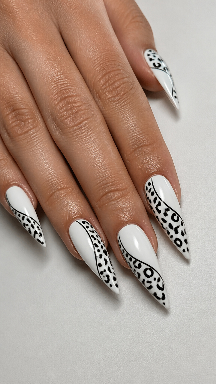 White Stiletto with Black Leopard Spots