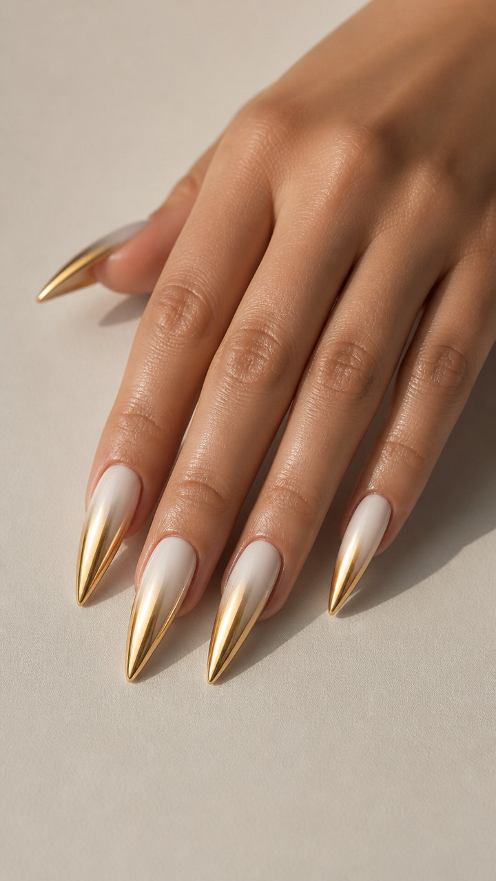 White Stiletto with Gold Chrome Gradient