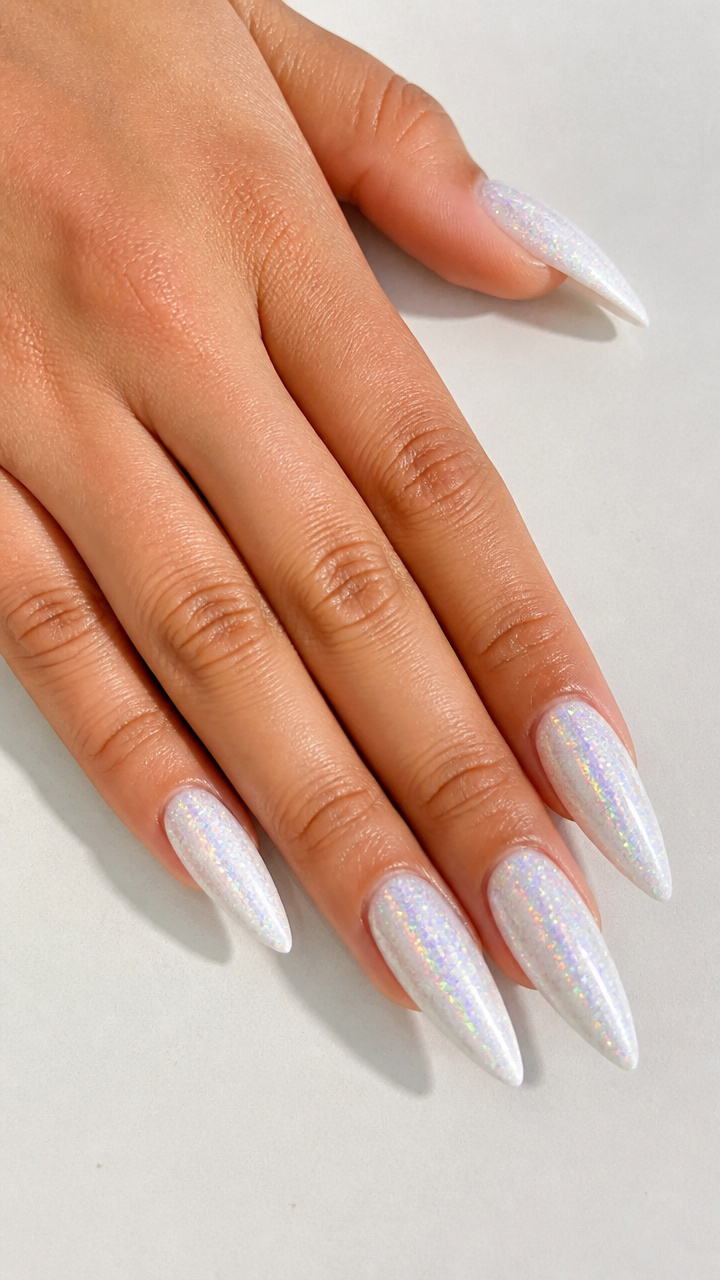 White Stiletto with Holographic Sparkles