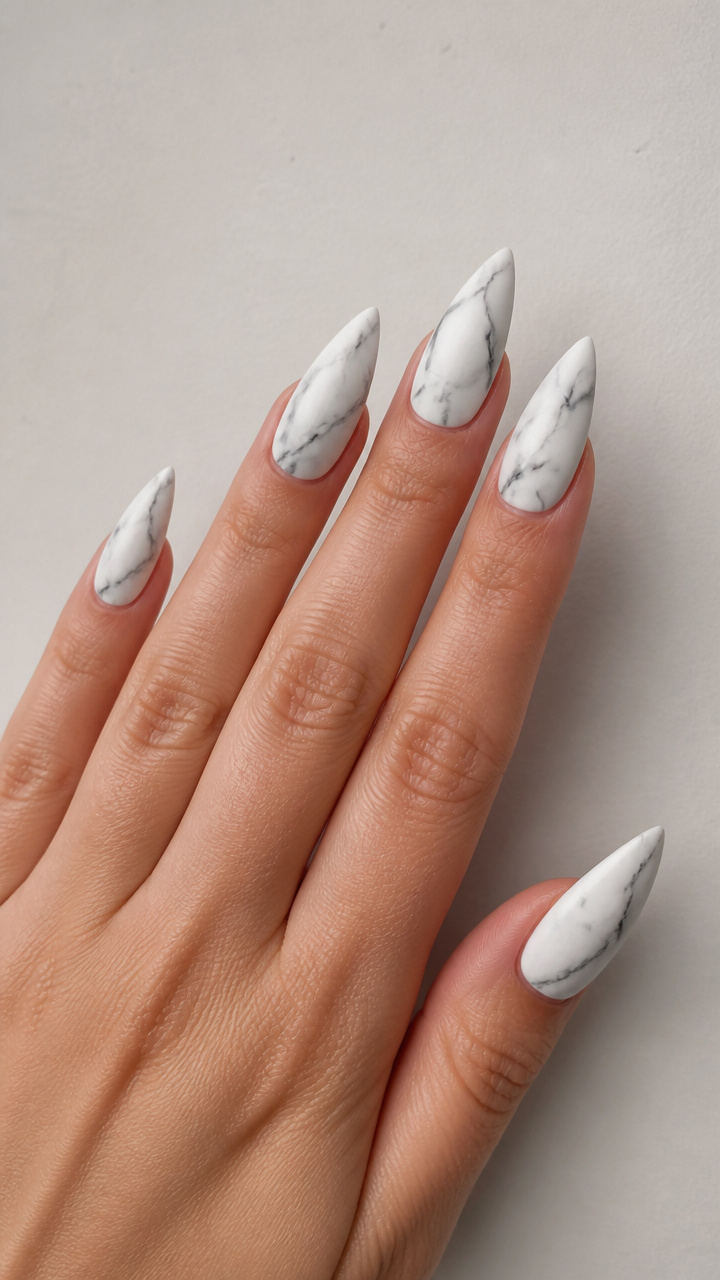 White Stiletto with Marble Swirls
