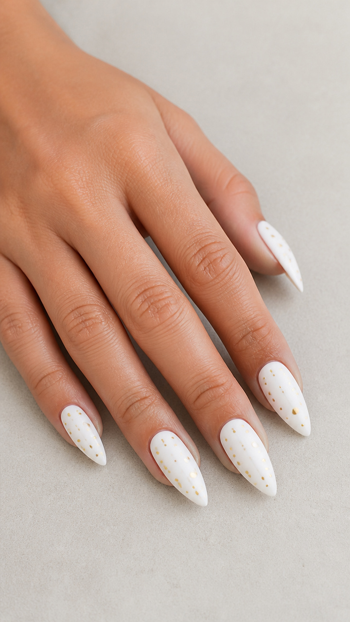White Stiletto with Minimalist Golden Dots