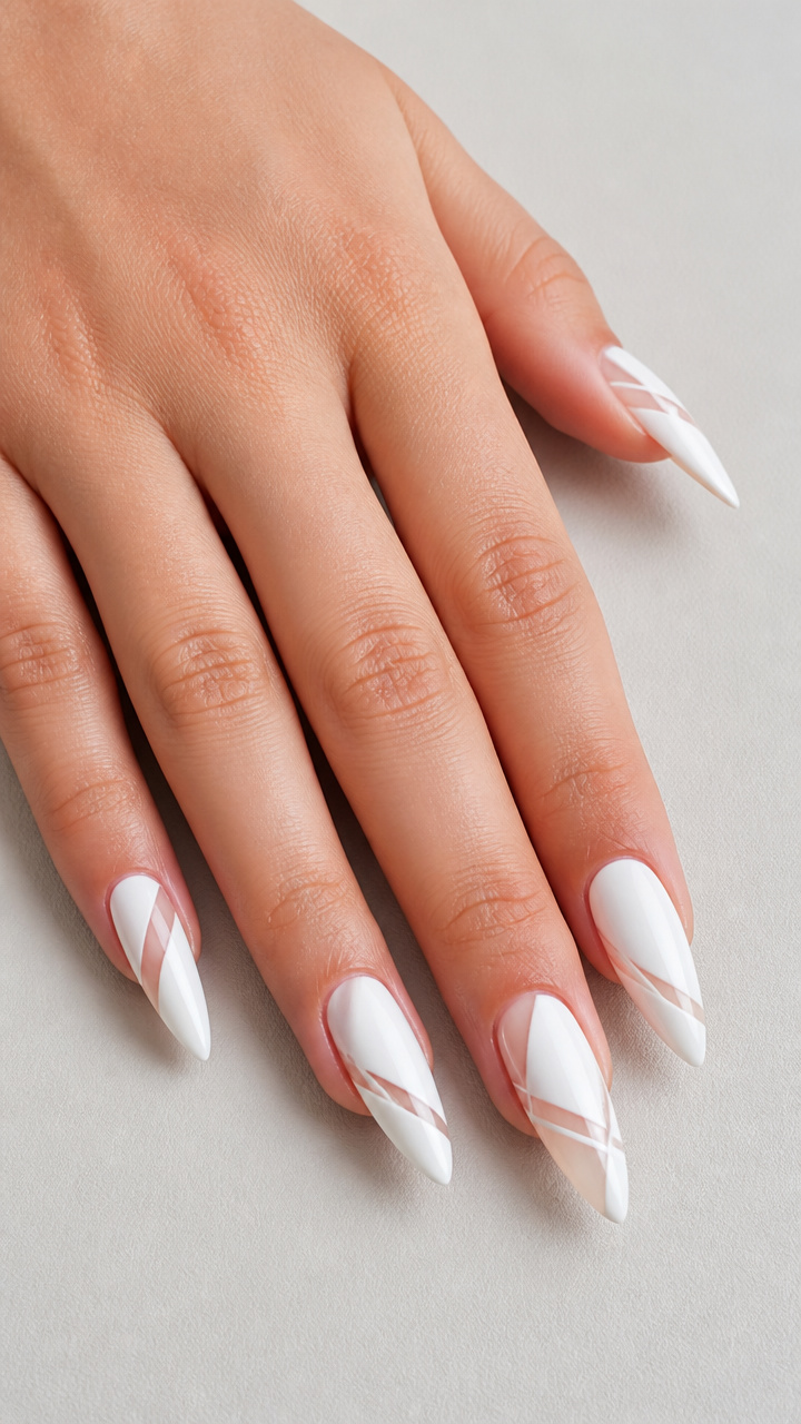 White Stiletto with Negative Space Lines