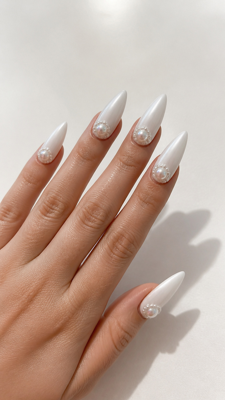 White Stiletto with Pearl Embellishments