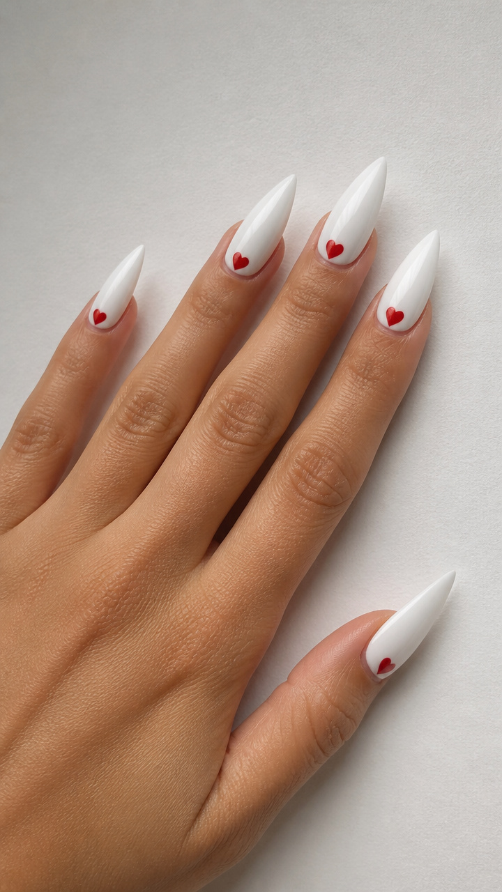 White Stiletto with Red Heart Accents