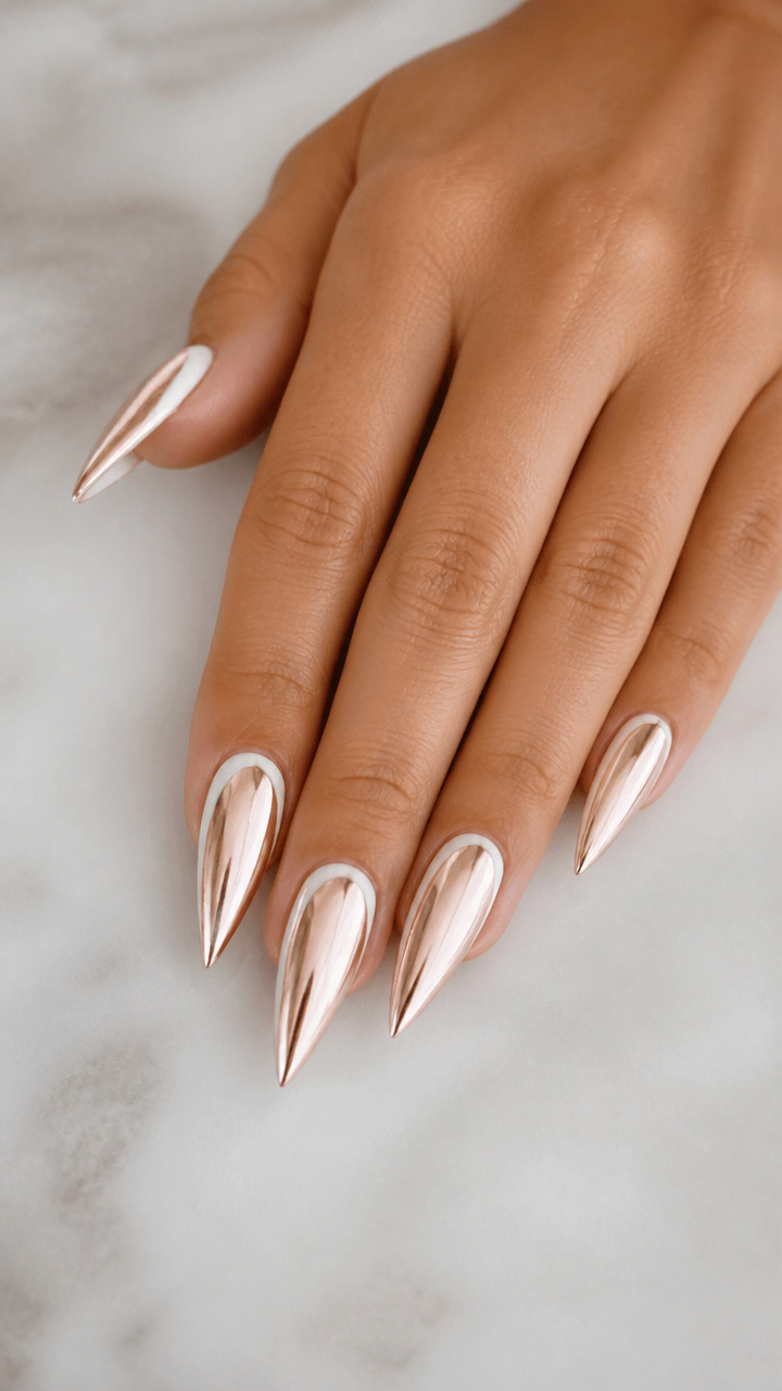 White Stiletto with Rose Gold Chrome