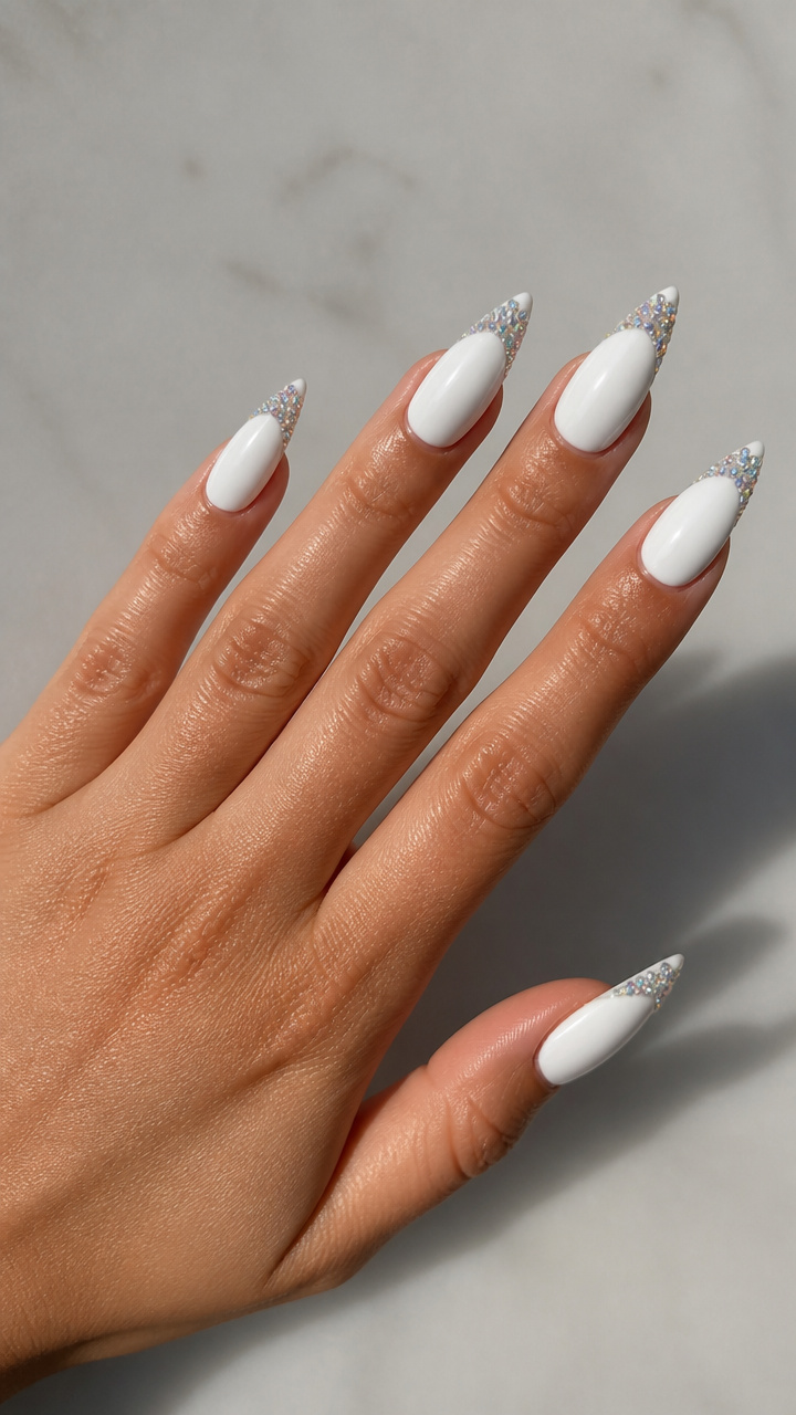 White Stiletto with Swarovski Crystal Tips