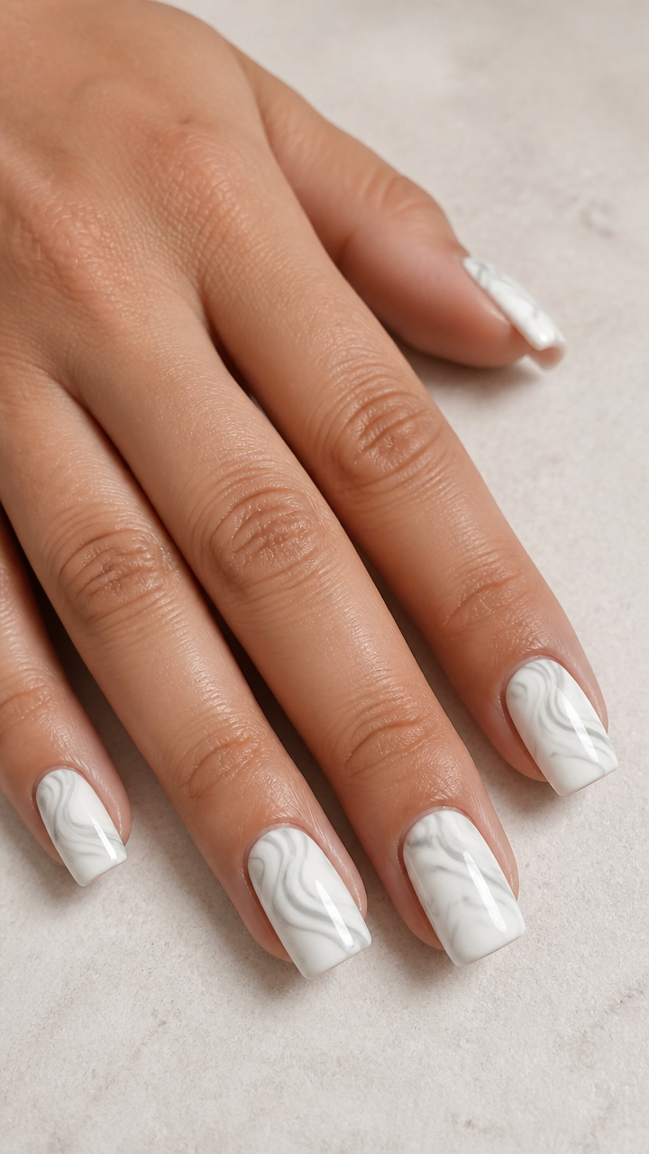 White with Abstract Gray Swirls