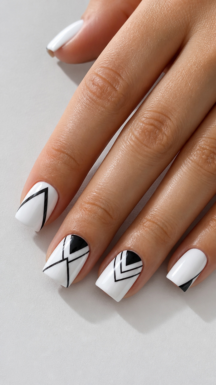White with Black Geometric Lines