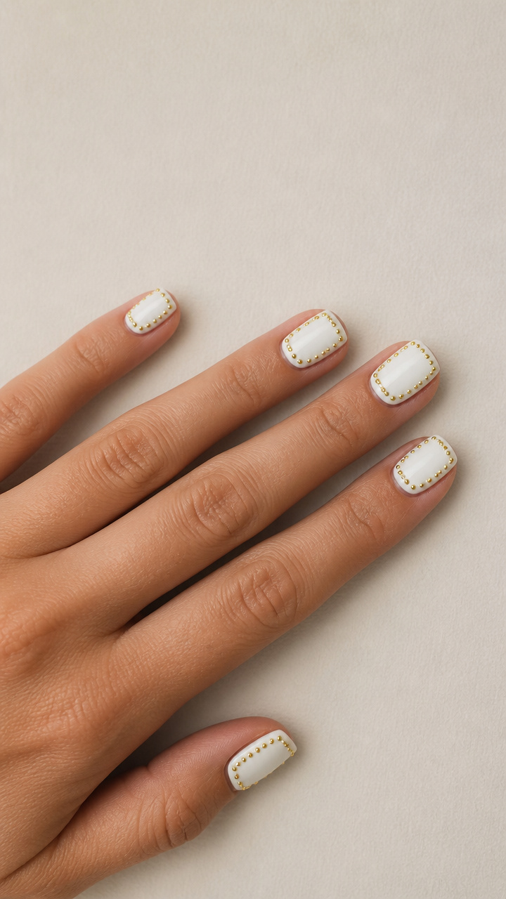 White with Gold Studded Border