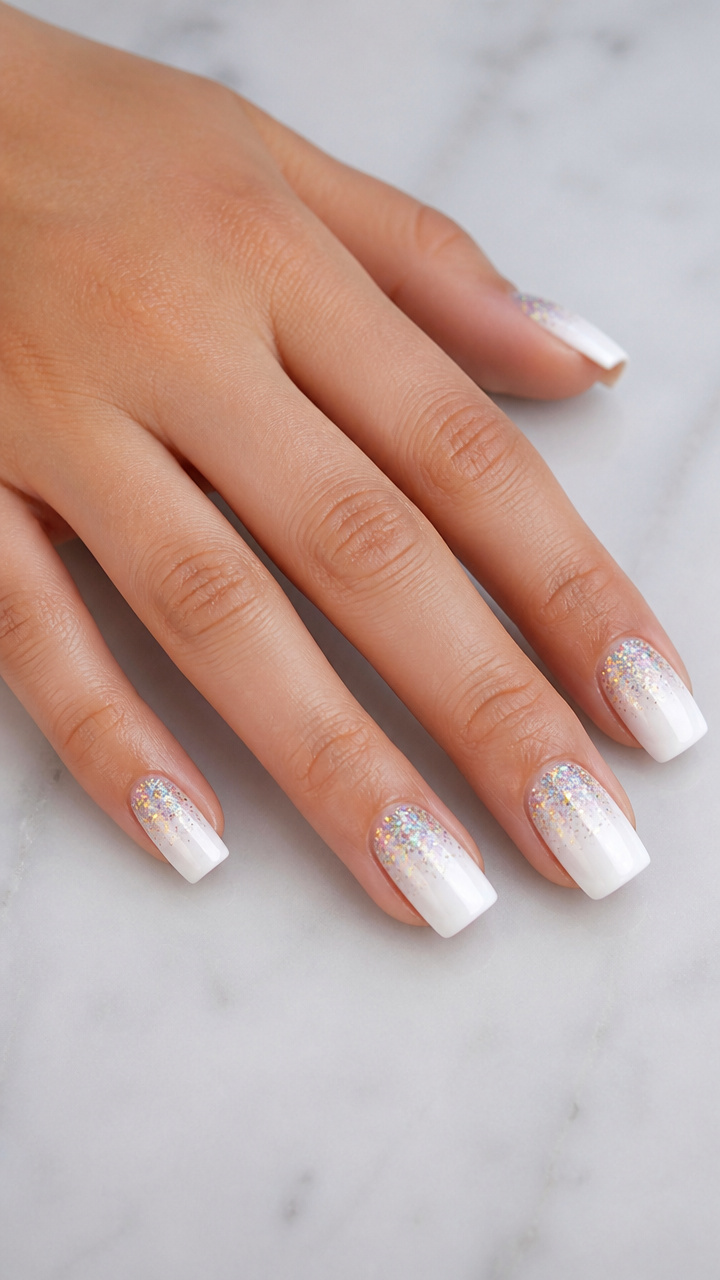 White with Holographic Glitter Gradient