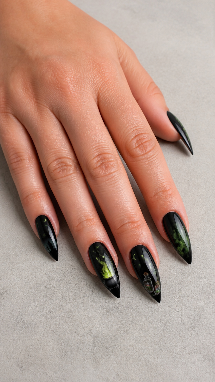 Witches Brew Cauldron Scene with Green Glow