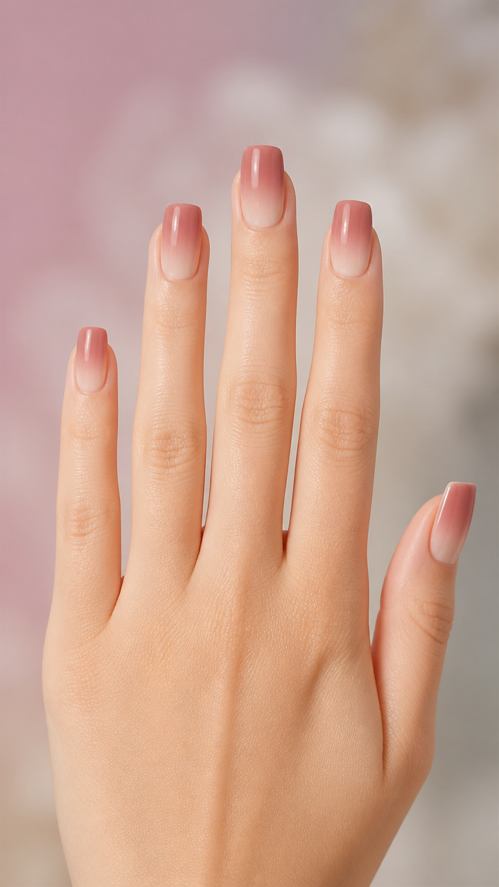 Dusty Rose Beige Ombré on Square Tips