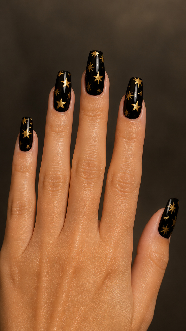 High-Gloss Black Base with Gold Star Decals