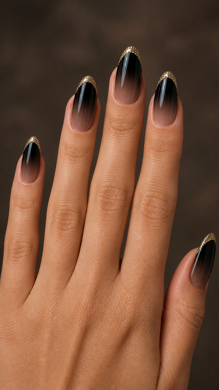 Black Gradient with Gold Rhinestone Border