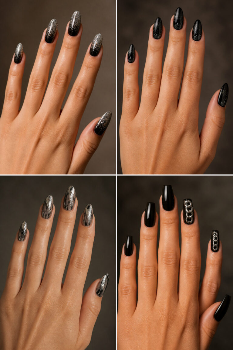 15 Black and Silver New Year’s Nail Ideas