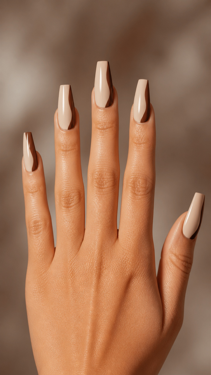 Cream and Cocoa Dipped Coffin Nails